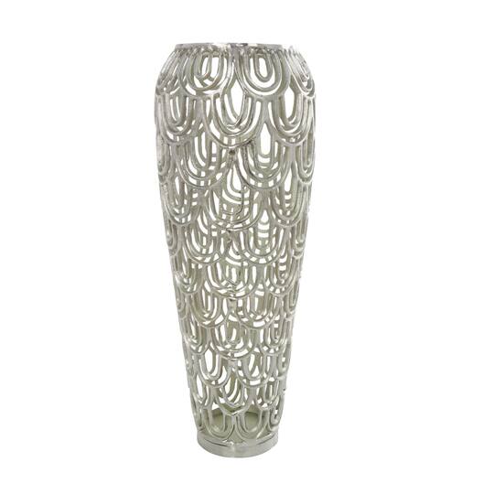 25" Silver Aluminum Metal Geometric Art Deco Inspired Arched Vase